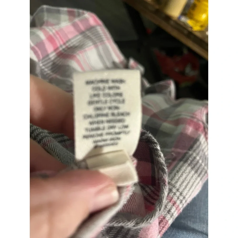 Mudd Womens Pink Grey Plaid‎ Flannel Button Down Shirt Size Medium Long Sleeve